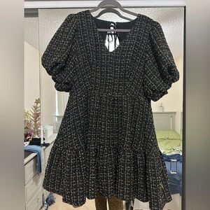 Sugarlips Black and Gold Puff Sleeve Dress